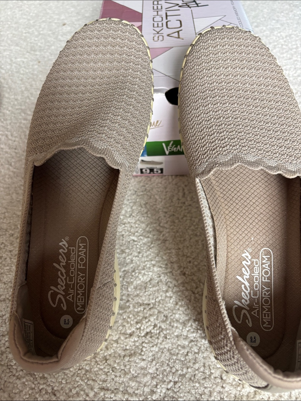 NEW. Skechers Women's Beige Slip-On Memory Foam Flats.